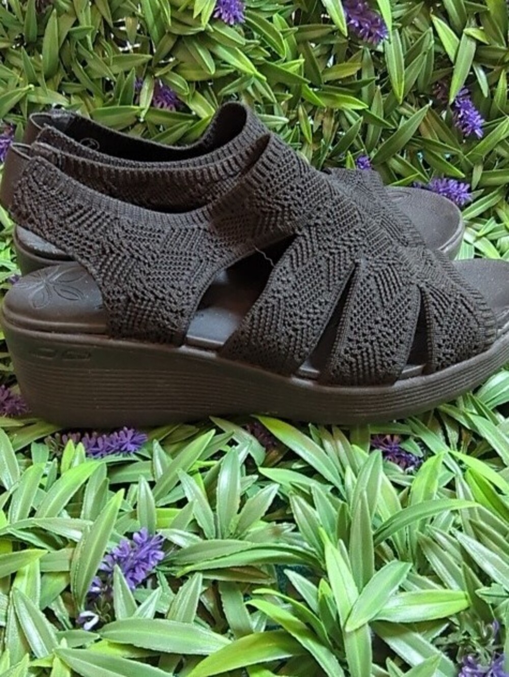 Skechers Black Knit Slingback Wedge Sandals - Picture 3 of 3